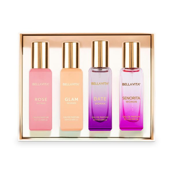 Bella Vita Luxury Perfume Gift Set For Women 4 Fragnance set(GLAM, SENORITA, DATE, ROSE) - 20ml x 4
