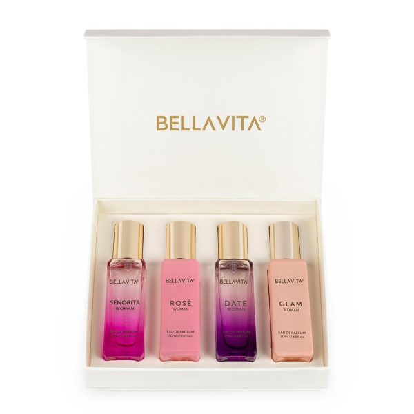 Bella Vita Luxury Perfume Gift Set For Women 4 Fragnance set(GLAM, SENORITA, DATE, ROSE) - 20ml x 4