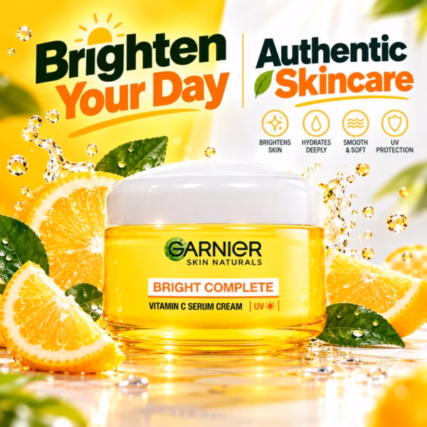 Authentic Garnier Vitamin C Serum Day Cream 45g jar on a clean background