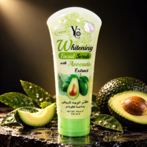 YC Whitening Facial Scrub with Avocado tube on a clean background