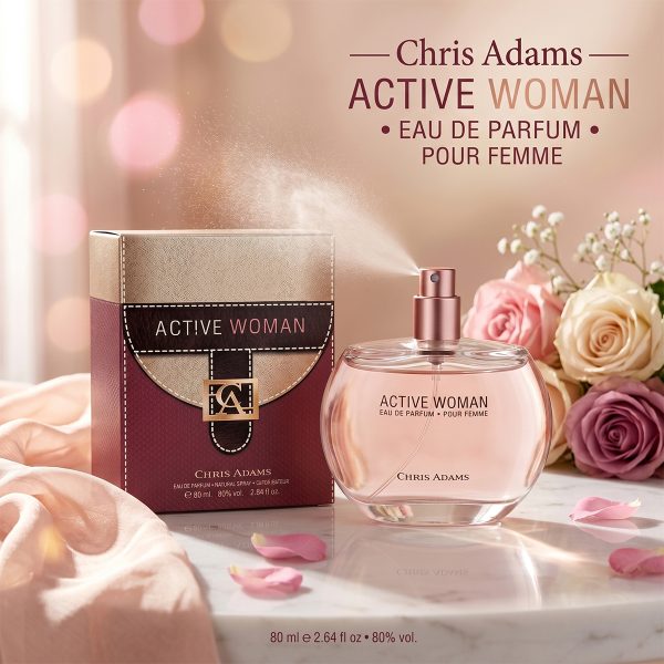 Chris Adams Active Woman Perfume 80ml adds vibrant floral fruity aroma for everyday wear.