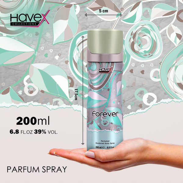 Havex Forever Spray 200ml provides 24h odor protection with invigorating masculine scent.
