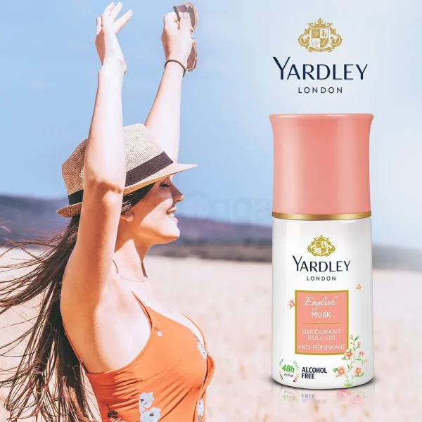 Yardley London English Musk Deodorant Roll-On 50ml with classic musk fragrance for long-lasting freshness