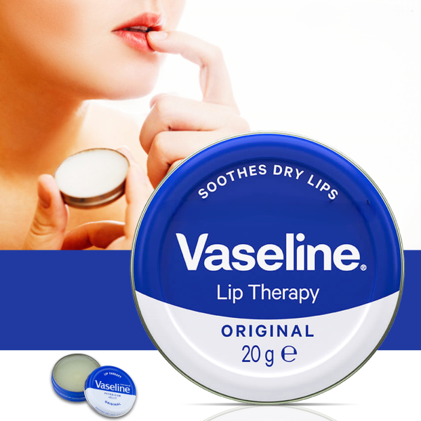 Vaseline Lip Therapy Original protects and moisturizes lips.