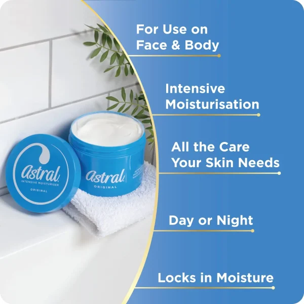 Astral Original All Over Intensive Moisturiser Cream It’s a must-have, versatile body moisturiser that has been specially formulated to support the needs of different skin types and give you all the care your skin needs.