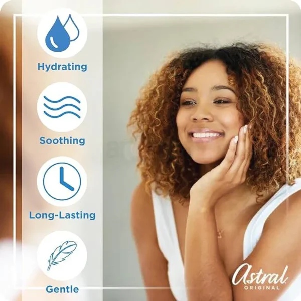 Astral Moisturising Cream Original is easily absorbed by your skin. It contains lanolin, a natural rich moisturiser that creates a protective barrier, keeping your skin moisturize and protected all day.