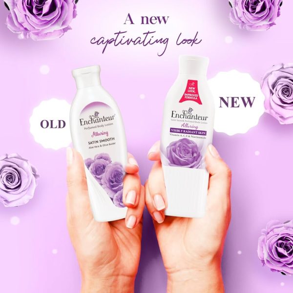 Enchanteur Perfumed Alluring Body Lotion satin smooth finish with long lasting fragrance.