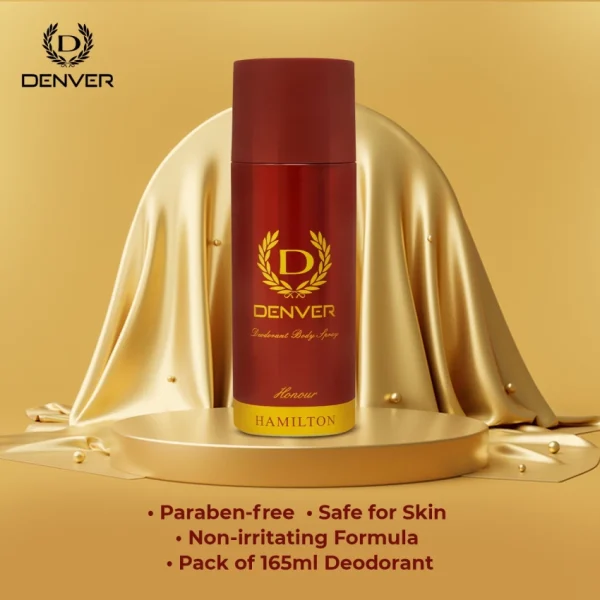Denver Hamilton Honour Body Spray 165ml, refreshing scent for confident men.