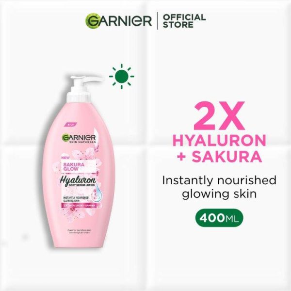 Garnier Sakura Glow Hyaluron Body Serum Lotion 400ml for provides instant glow and smooth skin.