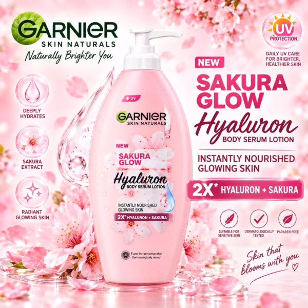 Garnier Sakura Glow Hyaluron Body Serum Lotion Clinical Hydration