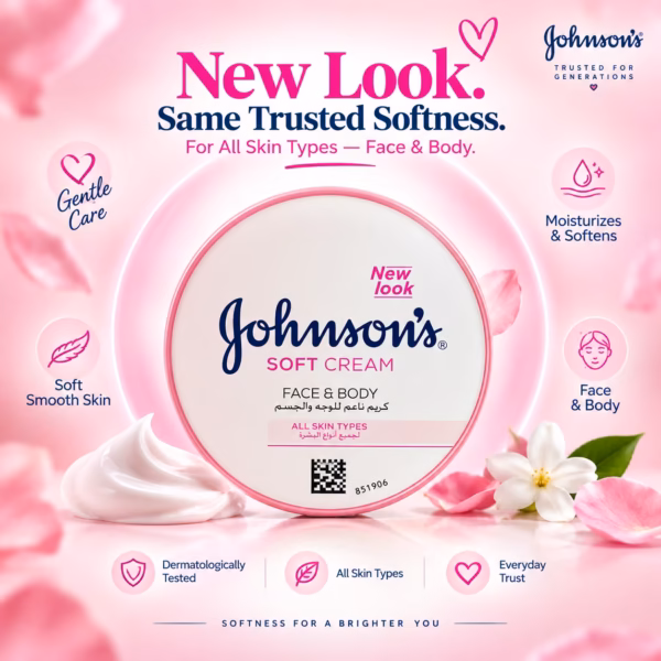 Johnsons Soft Cream 24-Hour Non-Greasy Barrier Hydration for Radiant Skin