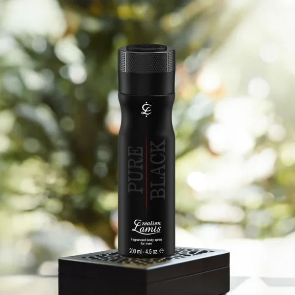 "Pure Black Body Spray for Men 200ml refreshing and long-lasting scent that keeps you feeling fresh all day. The fragrance is a perfect blend of masculine notes, creating a bold and confident aura.