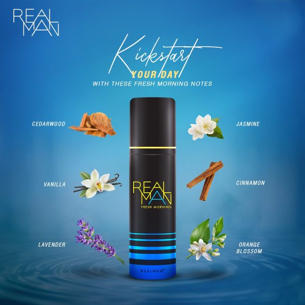 Realman Fresh Morning Body Spray refreshing deodorant for men to start the day with confidence.