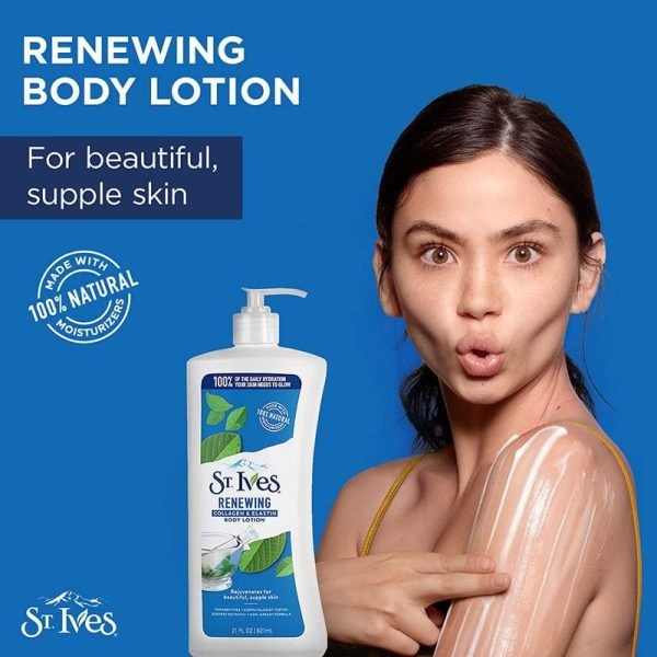 St. Ives Renewing Collagen & Elastin Hand & Body Lotion For skin that needs a little rejuvenation, our Renewing Collagen & Elastin Body Lotion will reawaken your glow. Smooth on daily to put moisture back in your skin.