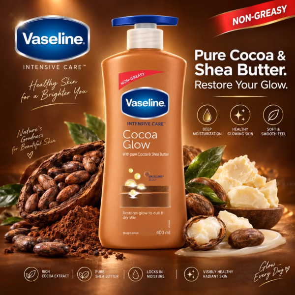 Vaseline Cocoa Glow Body Lotion Rich Botanical Lipids for Radiant, Resilient Skin