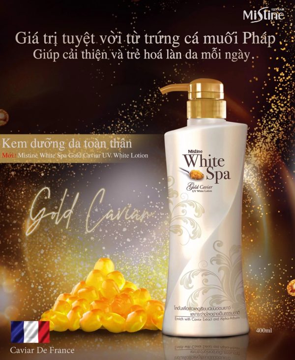 White Spa Gold Caviar UV Whitening Body Lotion 200ml for radiant smooth skin.