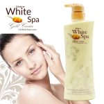 White Spa Gold Caviar UV Whitening Body Lotion brightens and nourishes skin with UV protection.