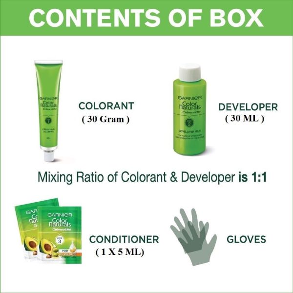 Garnier Hair Color Naturals Natural Black shade 1, 35ml+30g nourishing hair dye kit.