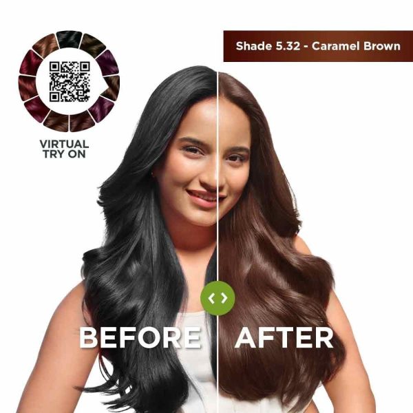 Garnier Naturals Hair Color shade 5.32 Caramel Brown, nourishing hair dye for shiny long-lasting color.