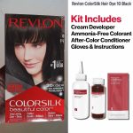Revlon Silk Hair Color shade Black 10, deep black permanent hair color.