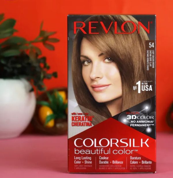 Revlon Silk Hair Color Light Golden Brown 54 nourishing long-lasting hair dye.