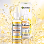 Authentic Garnier Vitamin C Serum bottle displaying bright yellow packaging for dark spot reduction