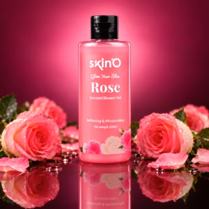 SkinO Glow Rose Scented Shower Gel bottle for hydrating bath