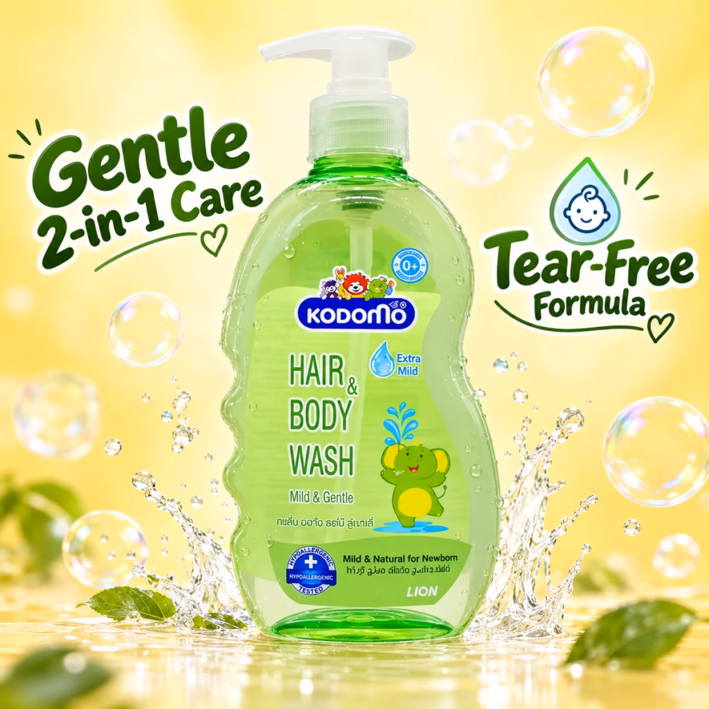 Authentic Kodomo Baby Hair and Body Wash 400ml bottle