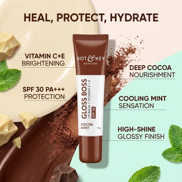 dot and key gloss boss vitamin c + e lip balm with spf 30 - cocoa mint - 12gm