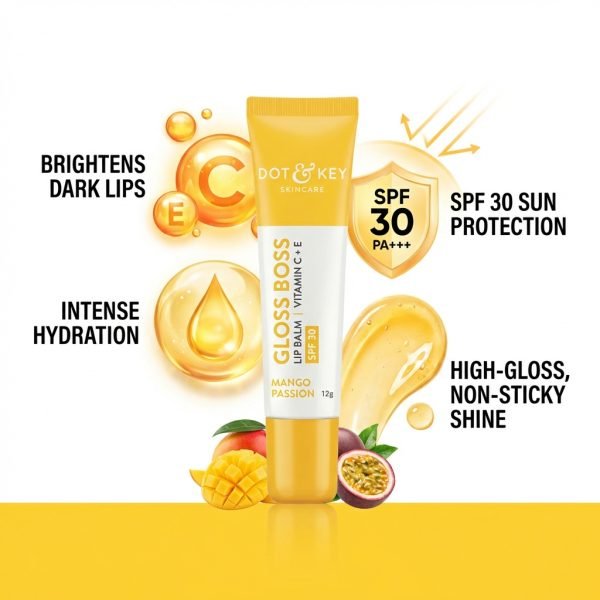 dot and key gloss boss vitamin c + e lip balm with spf 30 - mango passion - 12gm