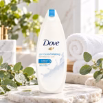 Original dove gentle exfoliating nourishing body wash 200ml bottle on a clean background