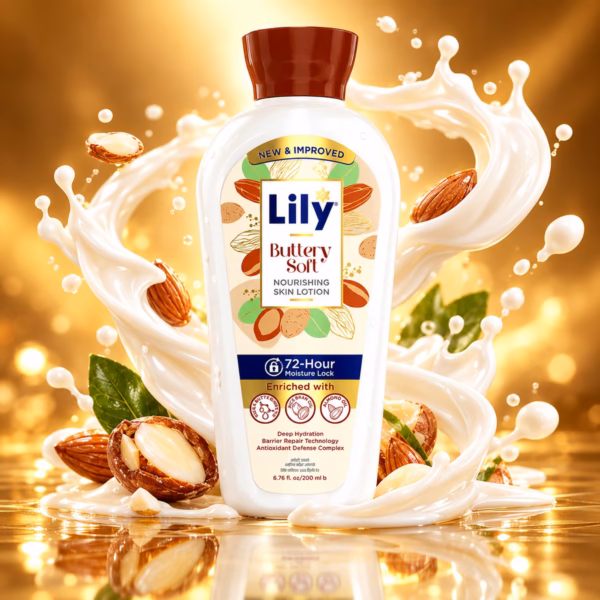 Authentic lily buttery soft nourishing skin lotion 100ml bottle on display