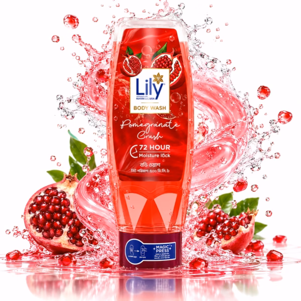 Lily Pomegranate Crush Body Wash 500ml bottle with fresh pomegranate splash