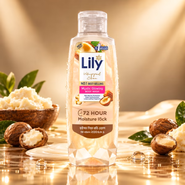 Authentic lily whipped shea body wash 500ml bottle for dry skin