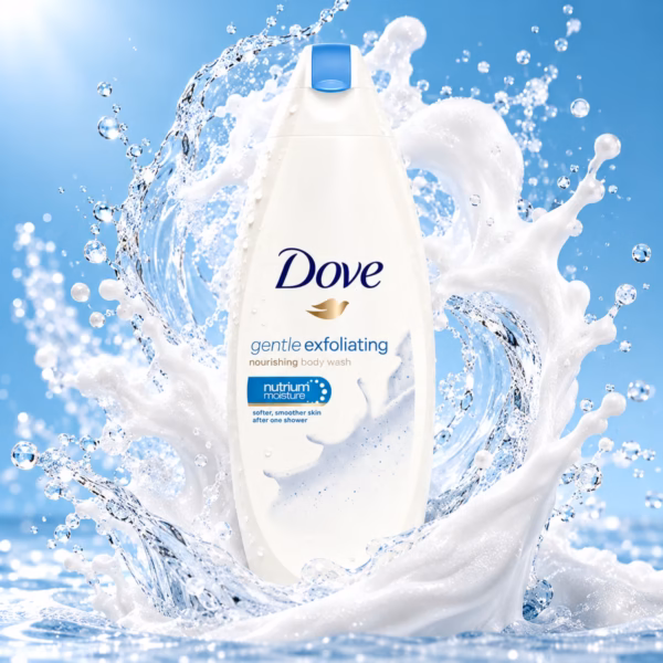 Original dove gentle exfoliating nourishing body wash 200ml bottle on a clean background