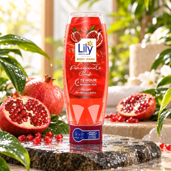 Lily Pomegranate Crush Body Wash 500ml bottle with fresh pomegranate splash
