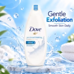 Original dove gentle exfoliating nourishing body wash 200ml bottle on a clean background