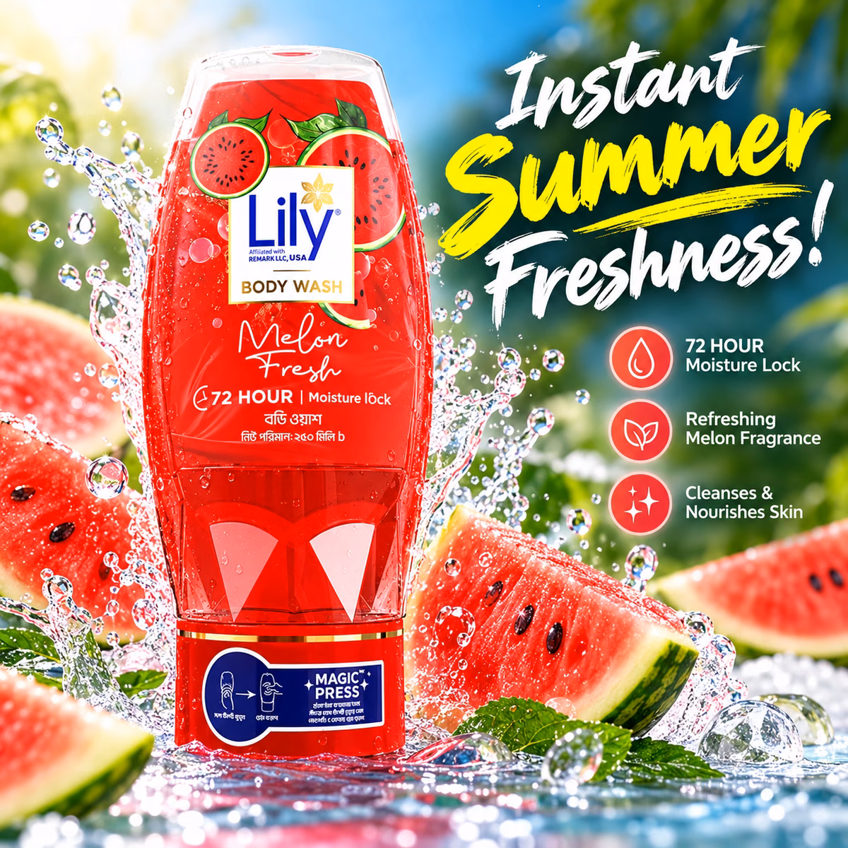 lily melon fresh body wash 250ml authentic bottle front view