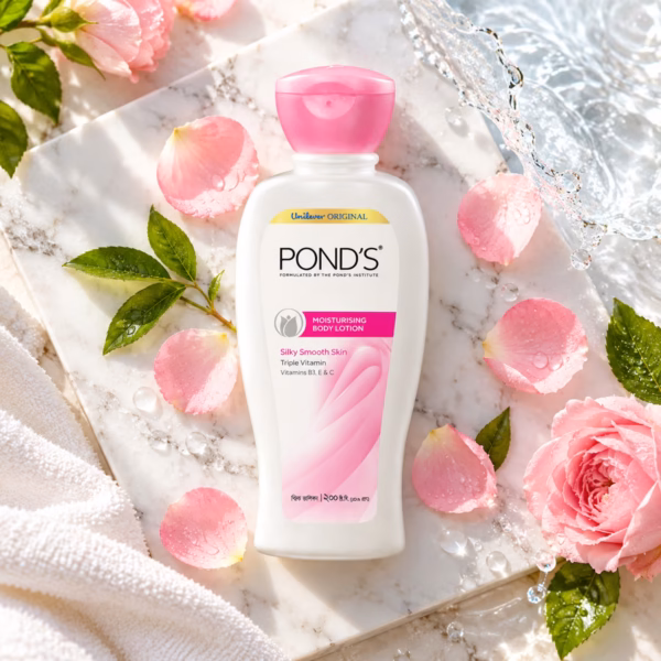 Authentic pond's moisturising body lotion 200ml bottle on a clean background