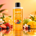 skin'o mixed fruit nourishing shower gel 220ml bottle on a clean background