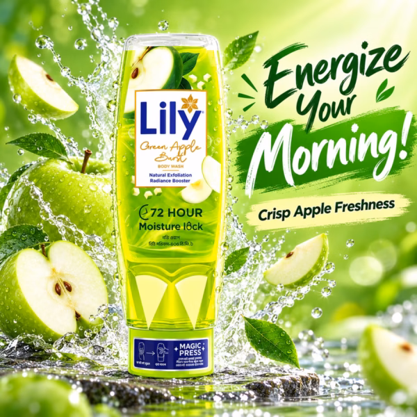 Authentic lily green apple burst body wash 500ml bottle