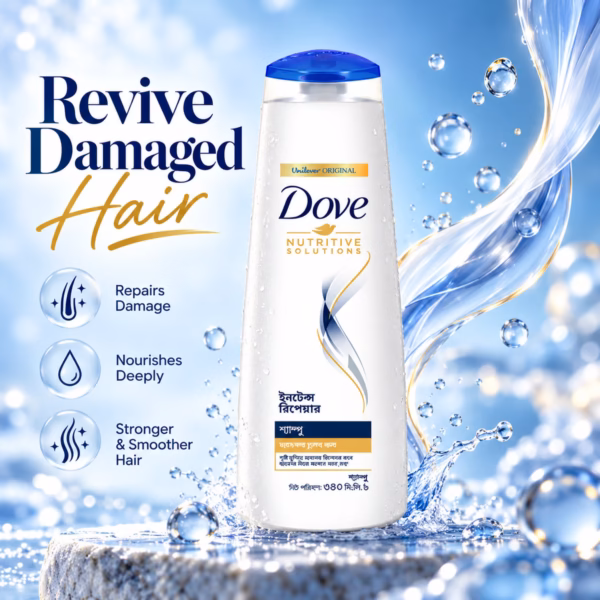 authentic dove intense repair shampoo 330ml bottle front view